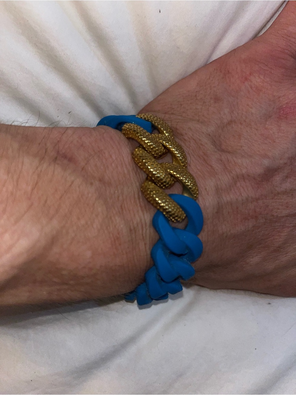 Blue and Gold Chain-Link Silicone Bracelet with Gold Accent